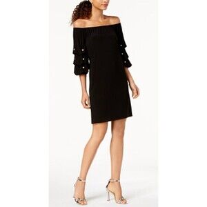 Roz & Ali Off the Shoulder Bubble Sleeve Pearl Embellished Dress Size XL